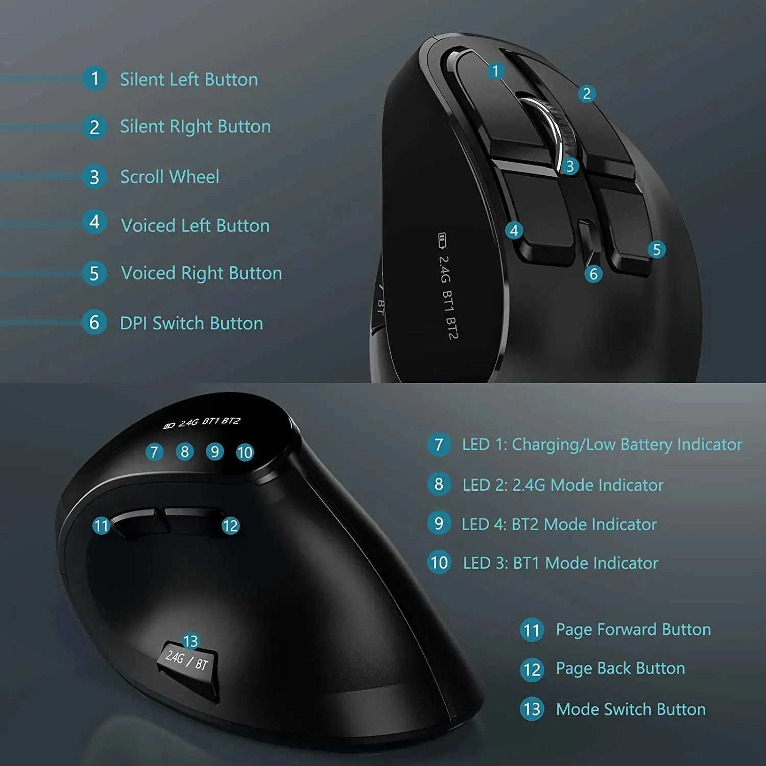 Rechargeable Bluetooth Vertical Mouse for Computer & Laptop