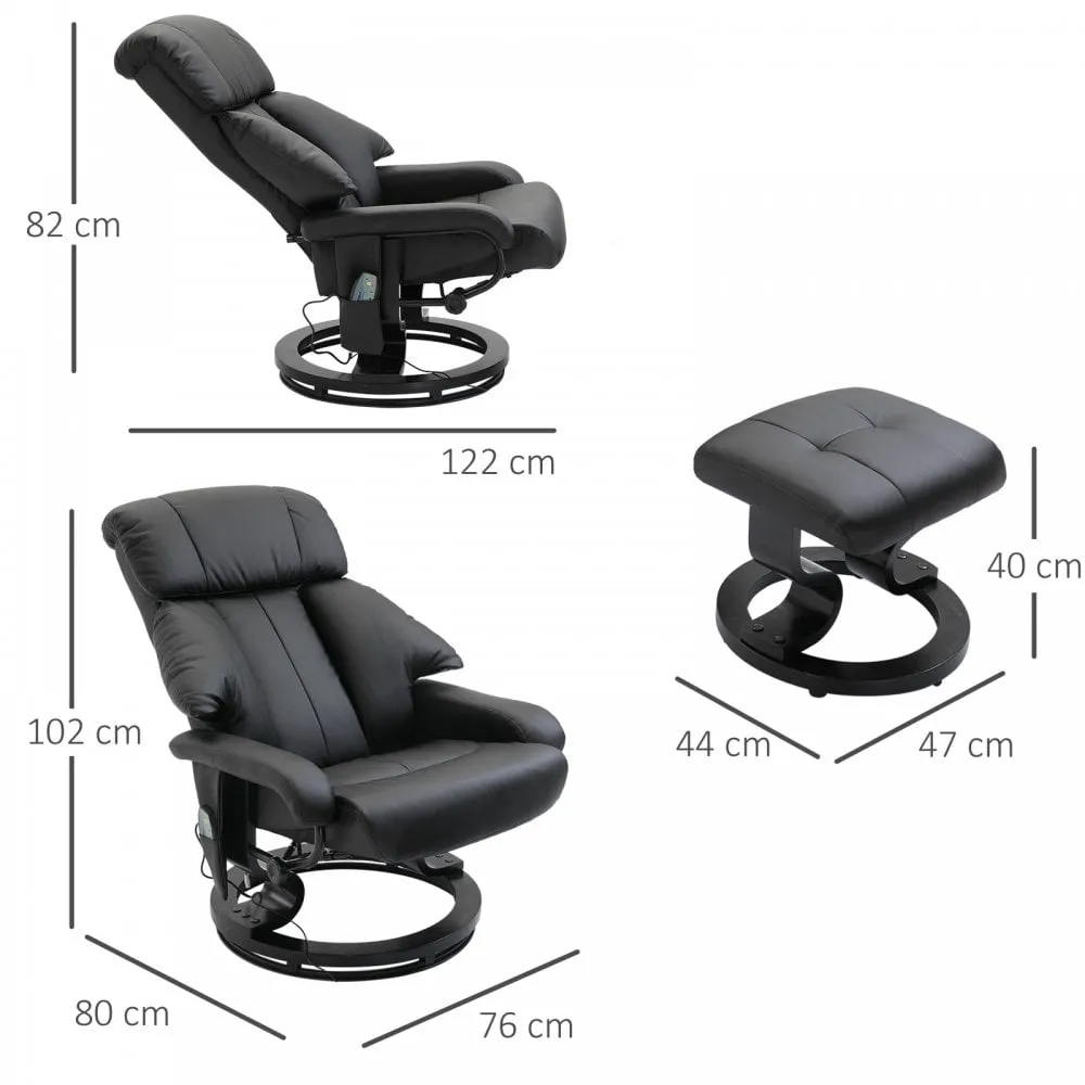 Reclining Massage Chair with Heat Foot Stool Black Luxury Fuax leather Electric Sofa Recliner 10 Massager Heat New Heated Footrest