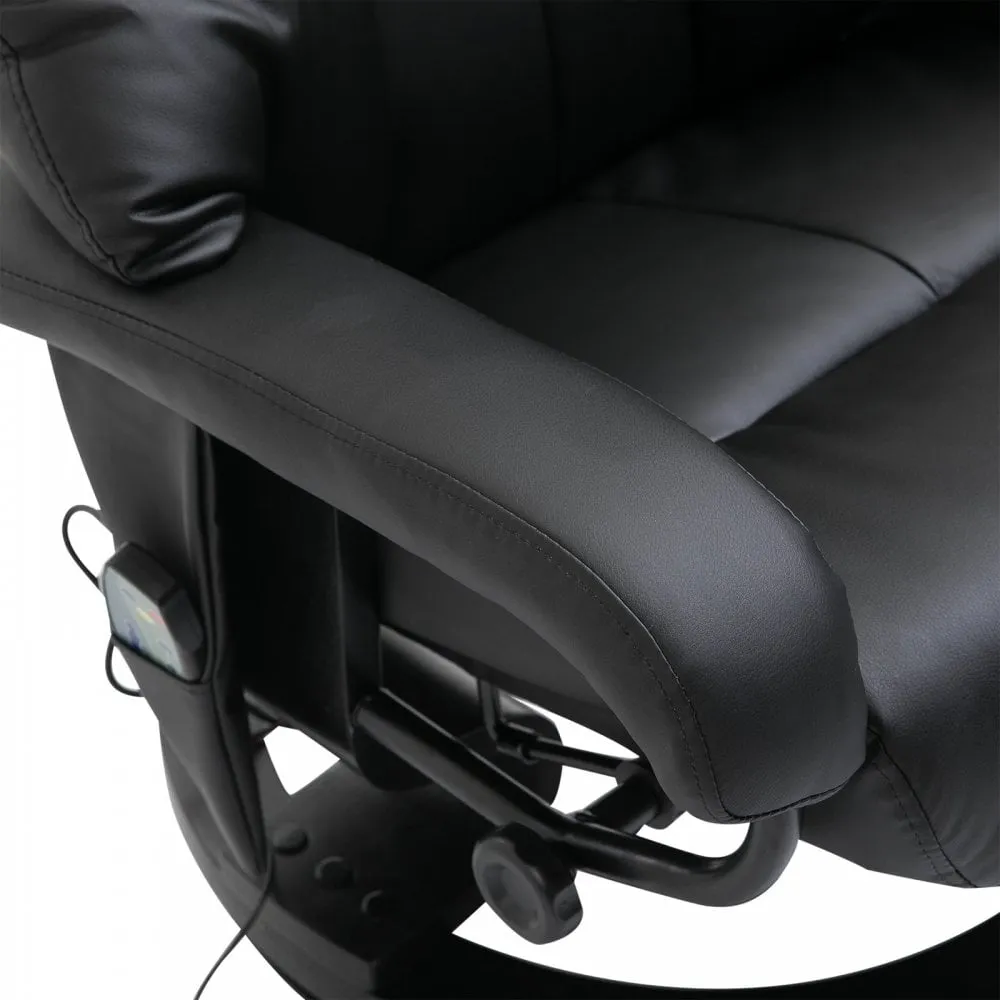 Reclining Massage Chair with Heat Foot Stool Black Luxury Fuax leather Electric Sofa Recliner 10 Massager Heat New Heated Footrest