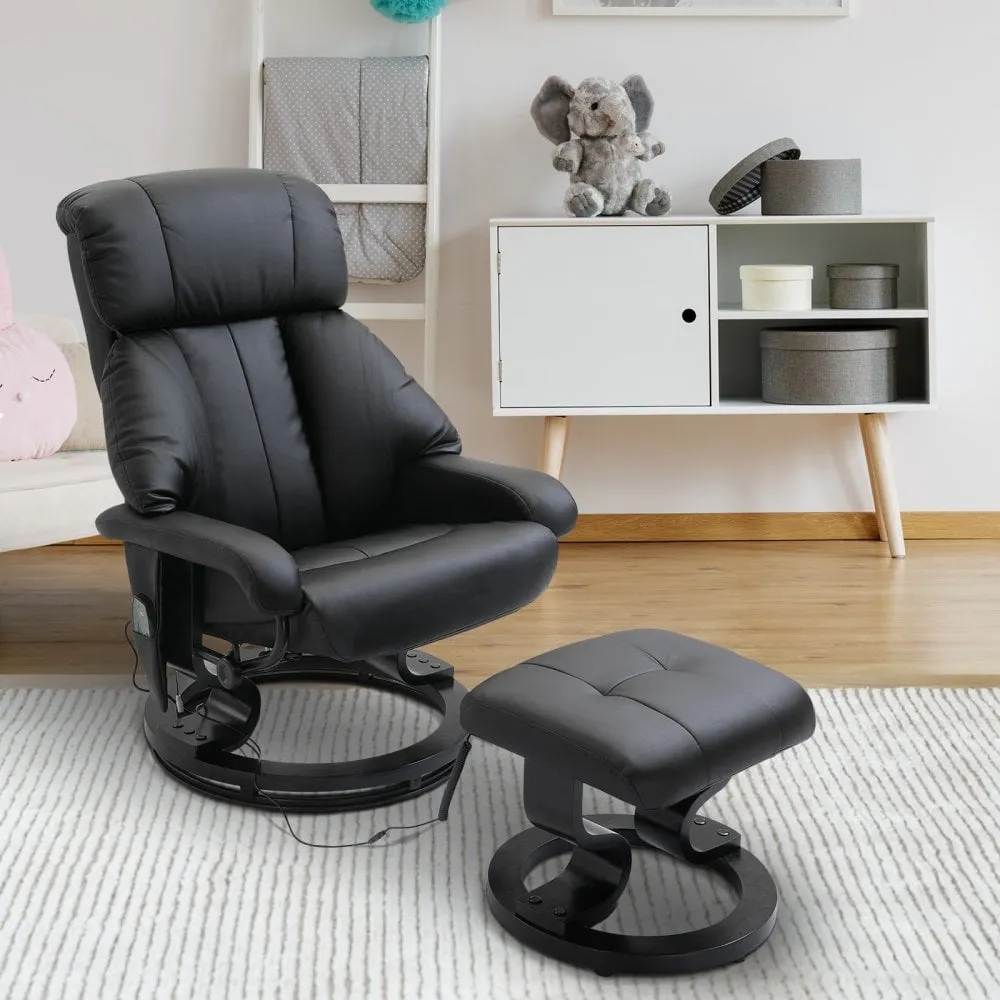 Reclining Massage Chair with Heat Foot Stool Black Luxury Fuax leather Electric Sofa Recliner 10 Massager Heat New Heated Footrest