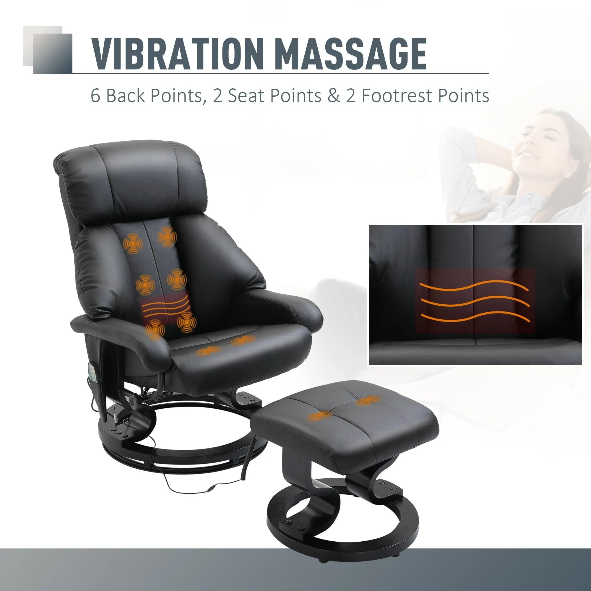Reclining Massage Chair with Heat Foot Stool Black Luxury Fuax leather Electric Sofa Recliner 10 Massager Heat New Heated Footrest