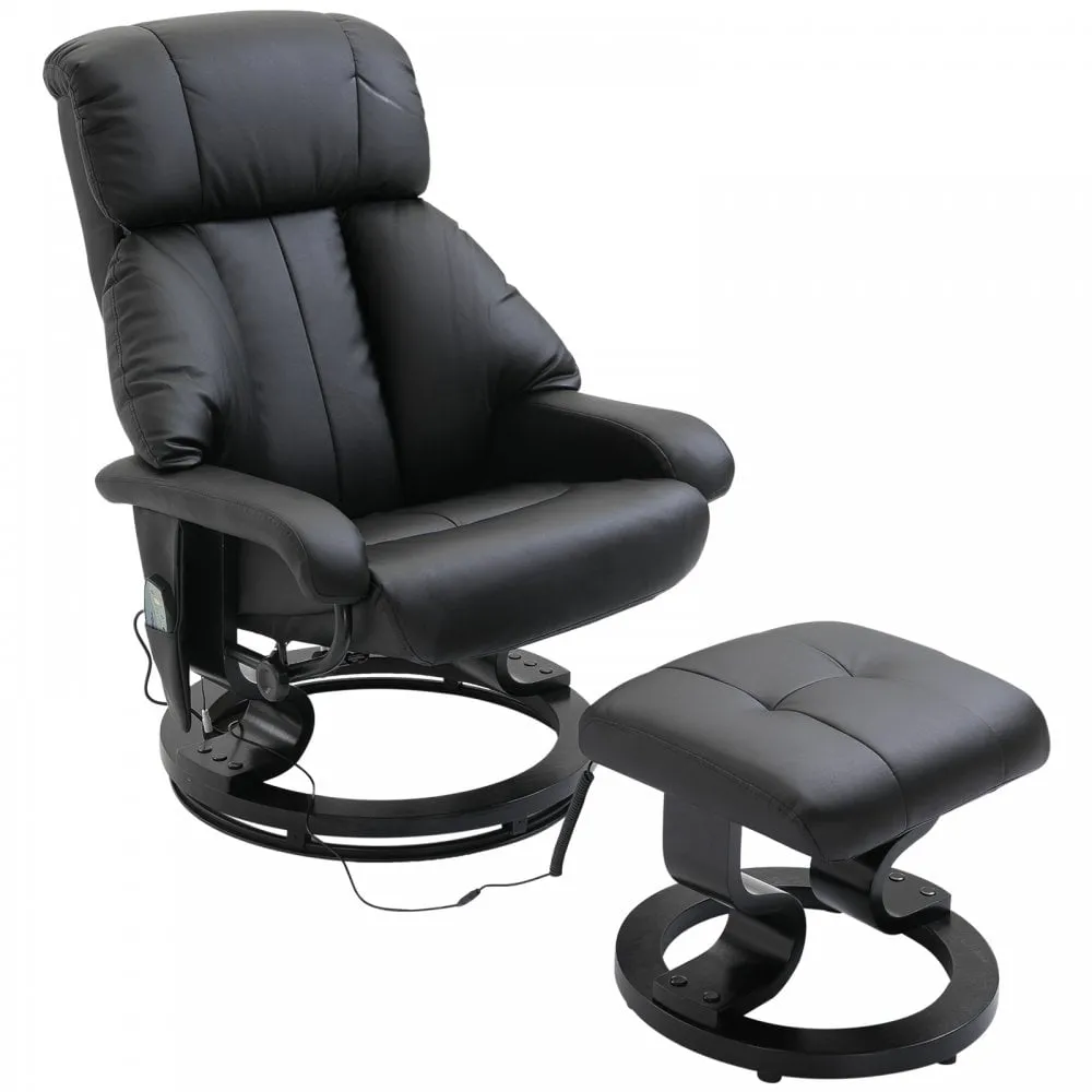 Reclining Massage Chair with Heat Foot Stool Black Luxury Fuax leather Electric Sofa Recliner 10 Massager Heat New Heated Footrest