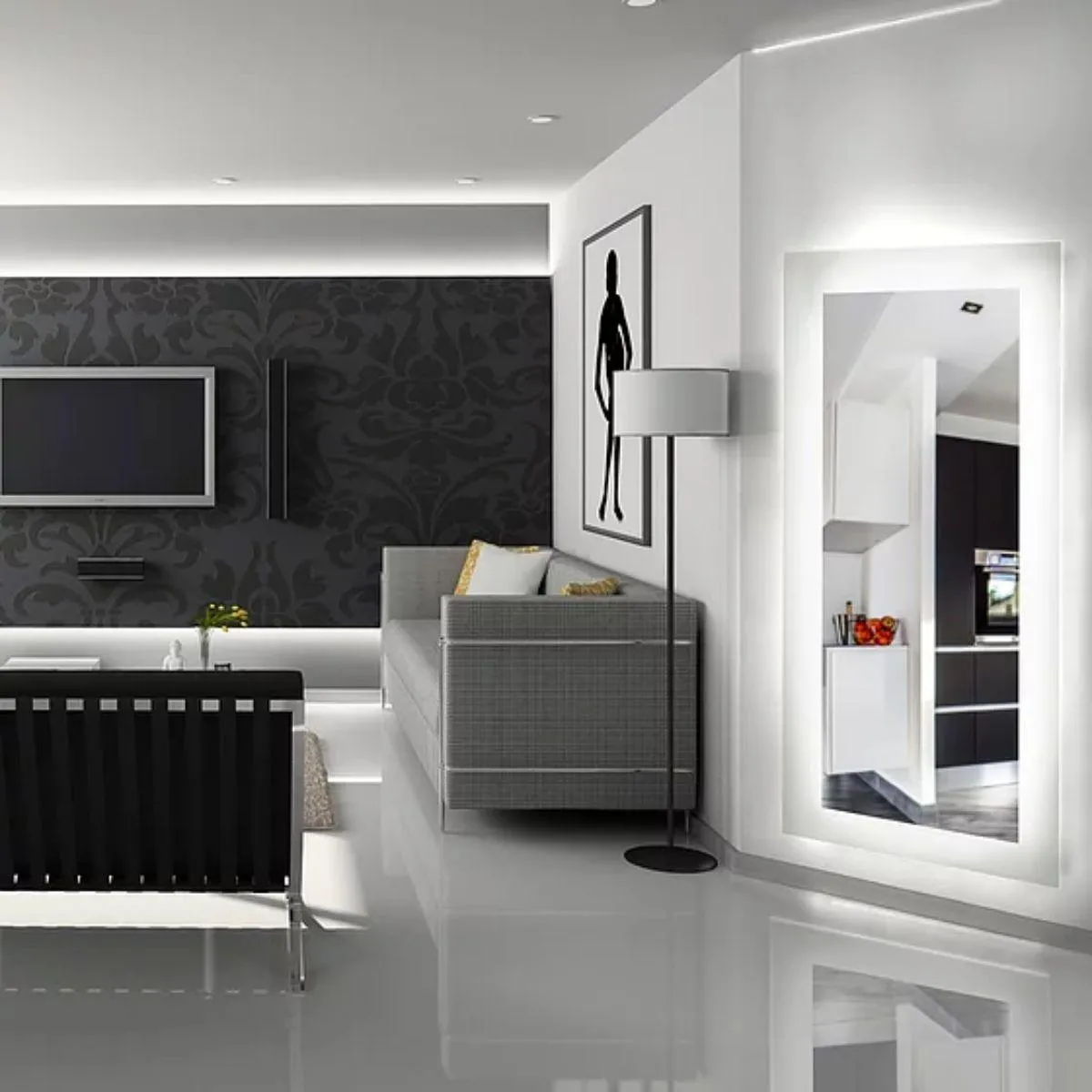Royal 35 in. x 60 in. LED Wall Mirror with Touch On/Off Dimmer Function