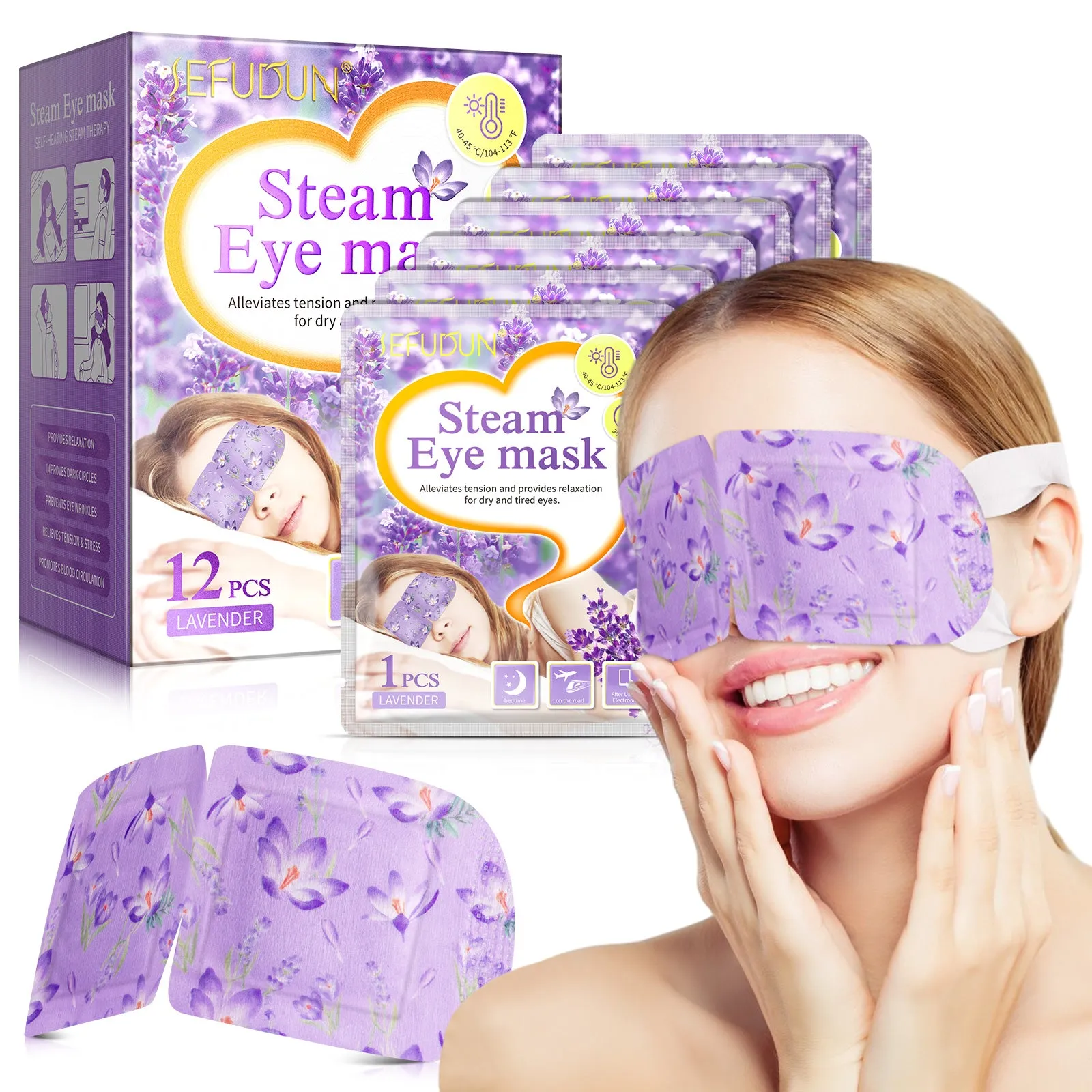 SEFUDUN Steam Eye Mask- Lavender Steam Eye Mask for dry and tired eyes,A Perfect Gift for Women Men Student and More(12 PCS)