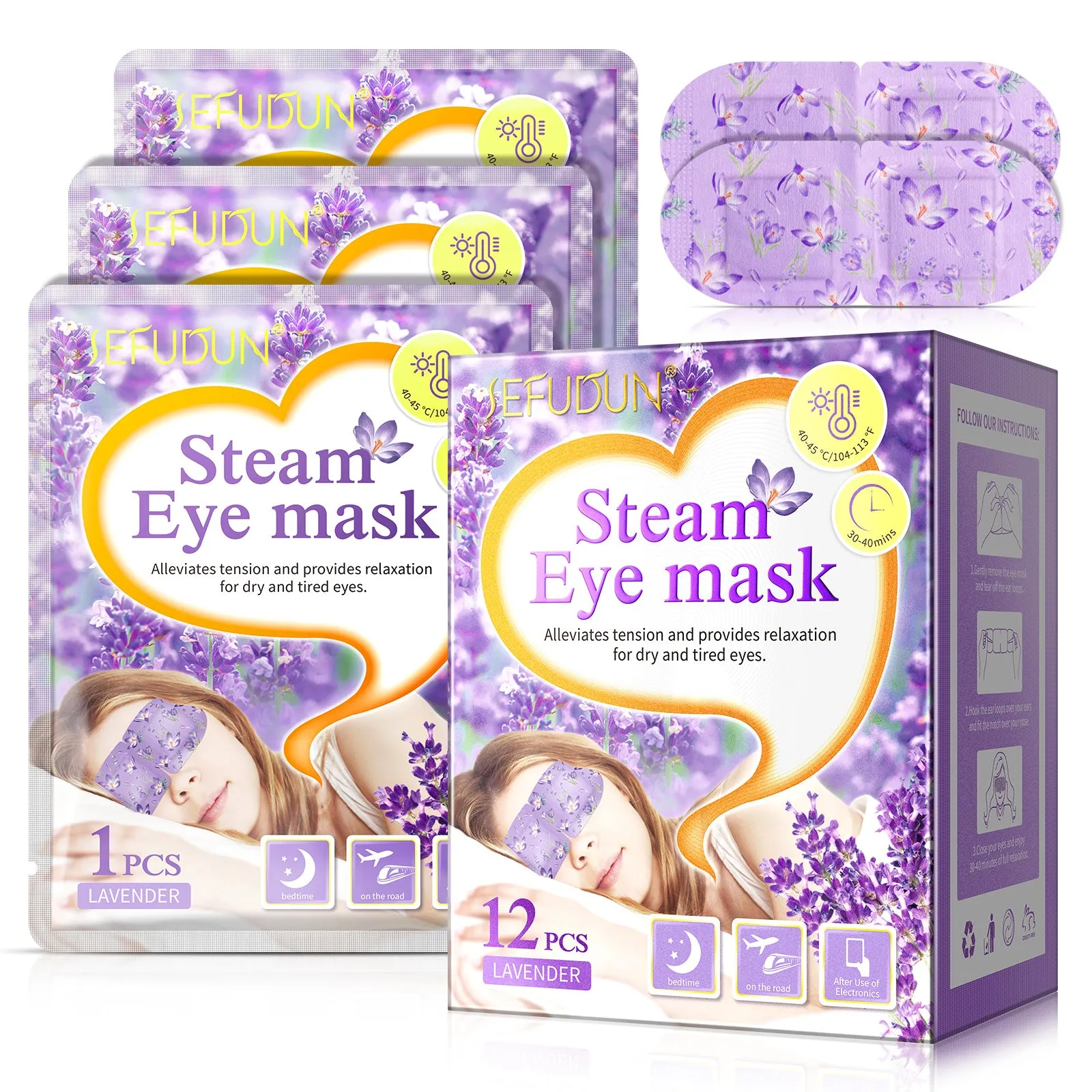 SEFUDUN Steam Eye Mask- Lavender Steam Eye Mask for dry and tired eyes,A Perfect Gift for Women Men Student and More(12 PCS)
