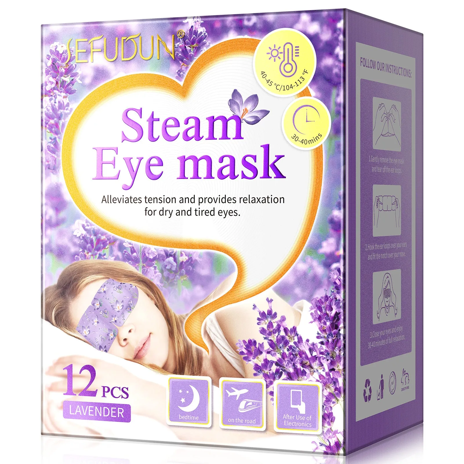 SEFUDUN Steam Eye Mask- Lavender Steam Eye Mask for dry and tired eyes,A Perfect Gift for Women Men Student and More(12 PCS)