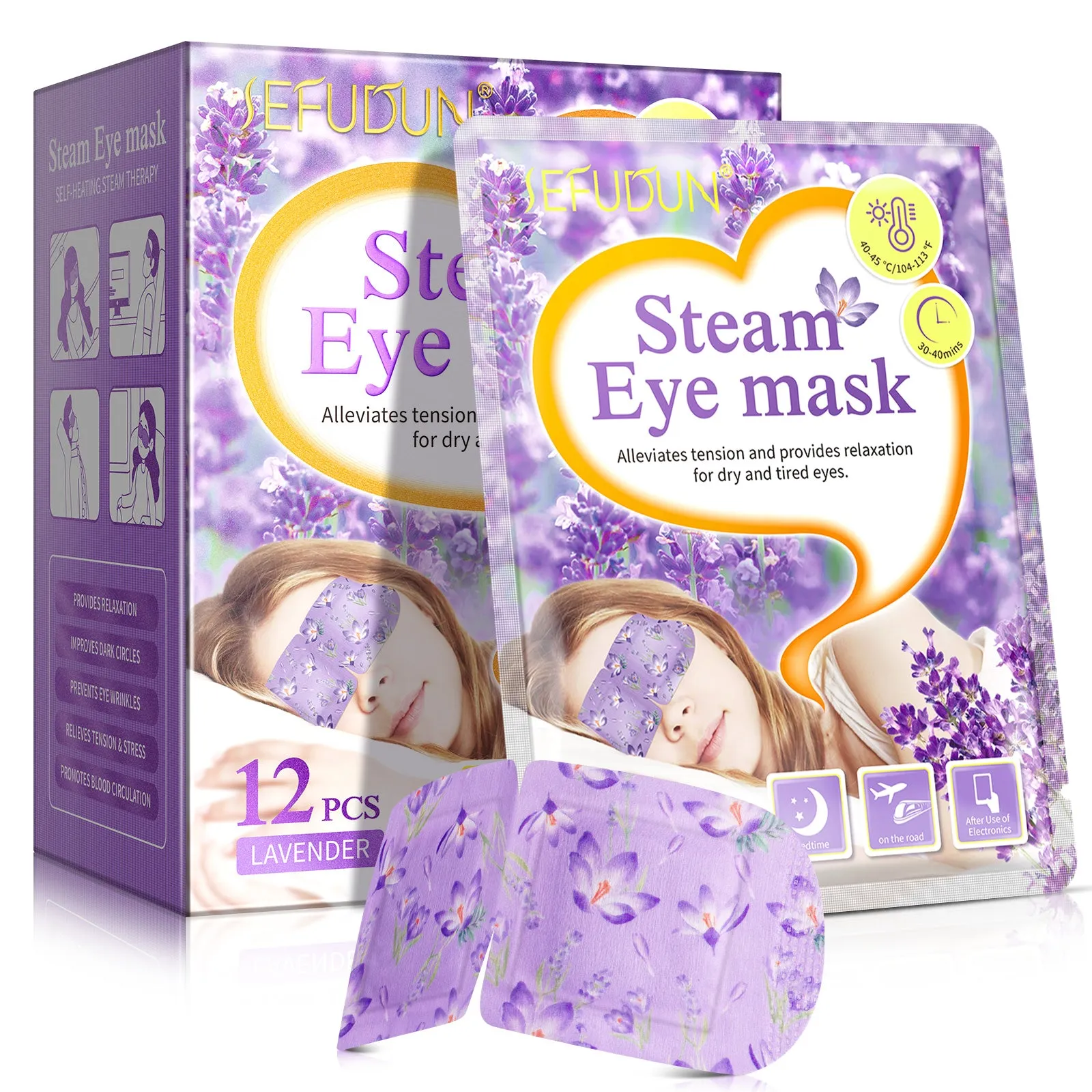SEFUDUN Steam Eye Mask- Lavender Steam Eye Mask for dry and tired eyes,A Perfect Gift for Women Men Student and More(12 PCS)