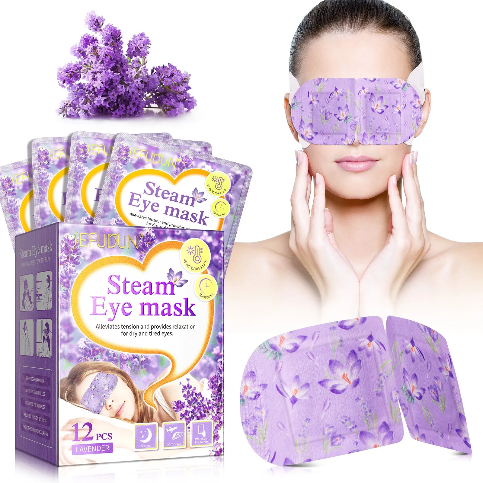 SEFUDUN Steam Eye Mask- Lavender Steam Eye Mask for dry and tired eyes,A Perfect Gift for Women Men Student and More(12 PCS)