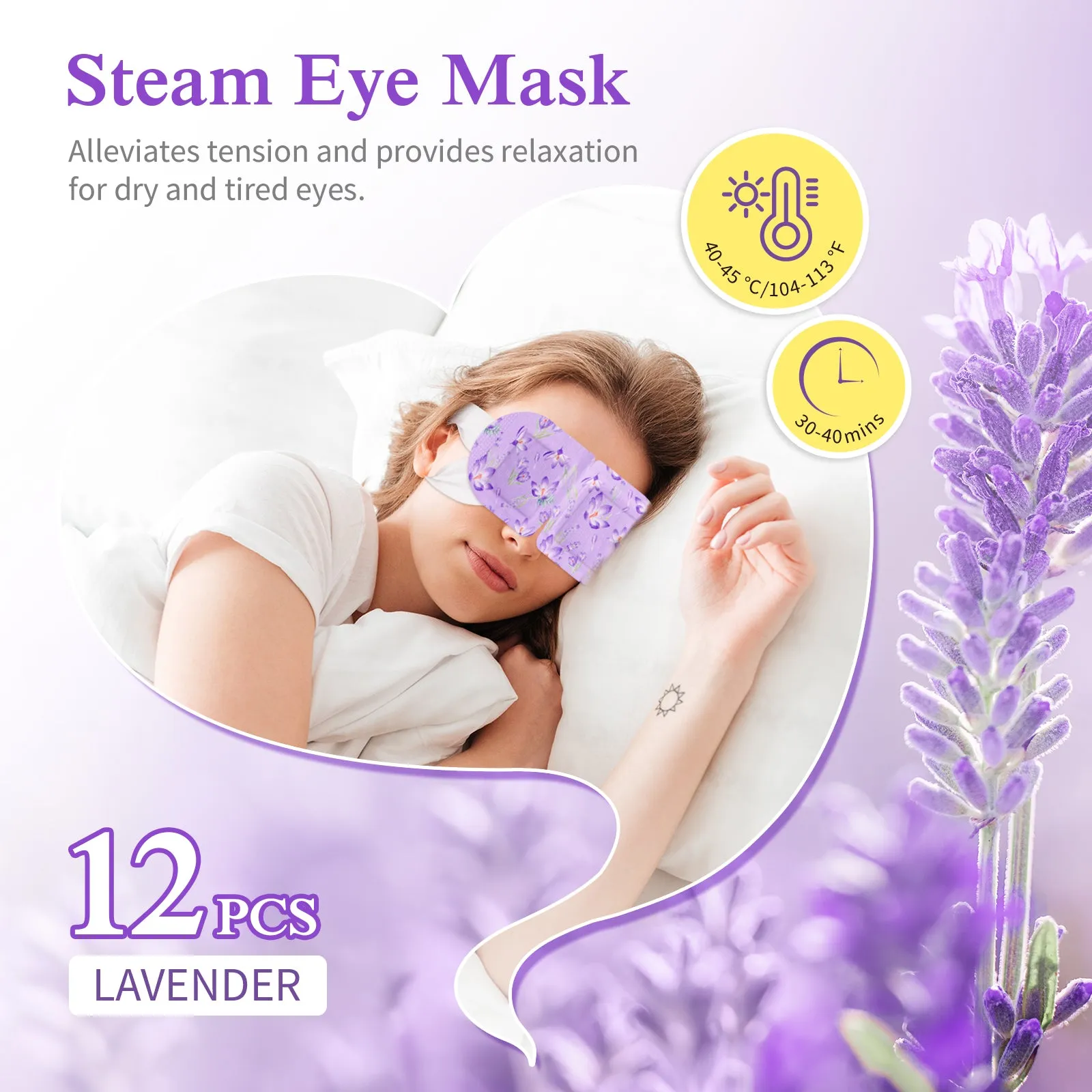SEFUDUN Steam Eye Mask- Lavender Steam Eye Mask for dry and tired eyes,A Perfect Gift for Women Men Student and More(12 PCS)