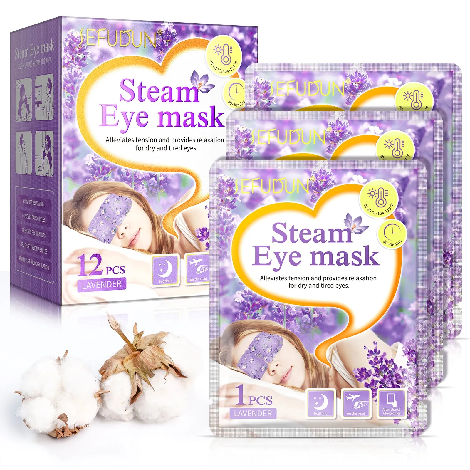 SEFUDUN Steam Eye Mask- Lavender Steam Eye Mask for dry and tired eyes,A Perfect Gift for Women Men Student and More(12 PCS)