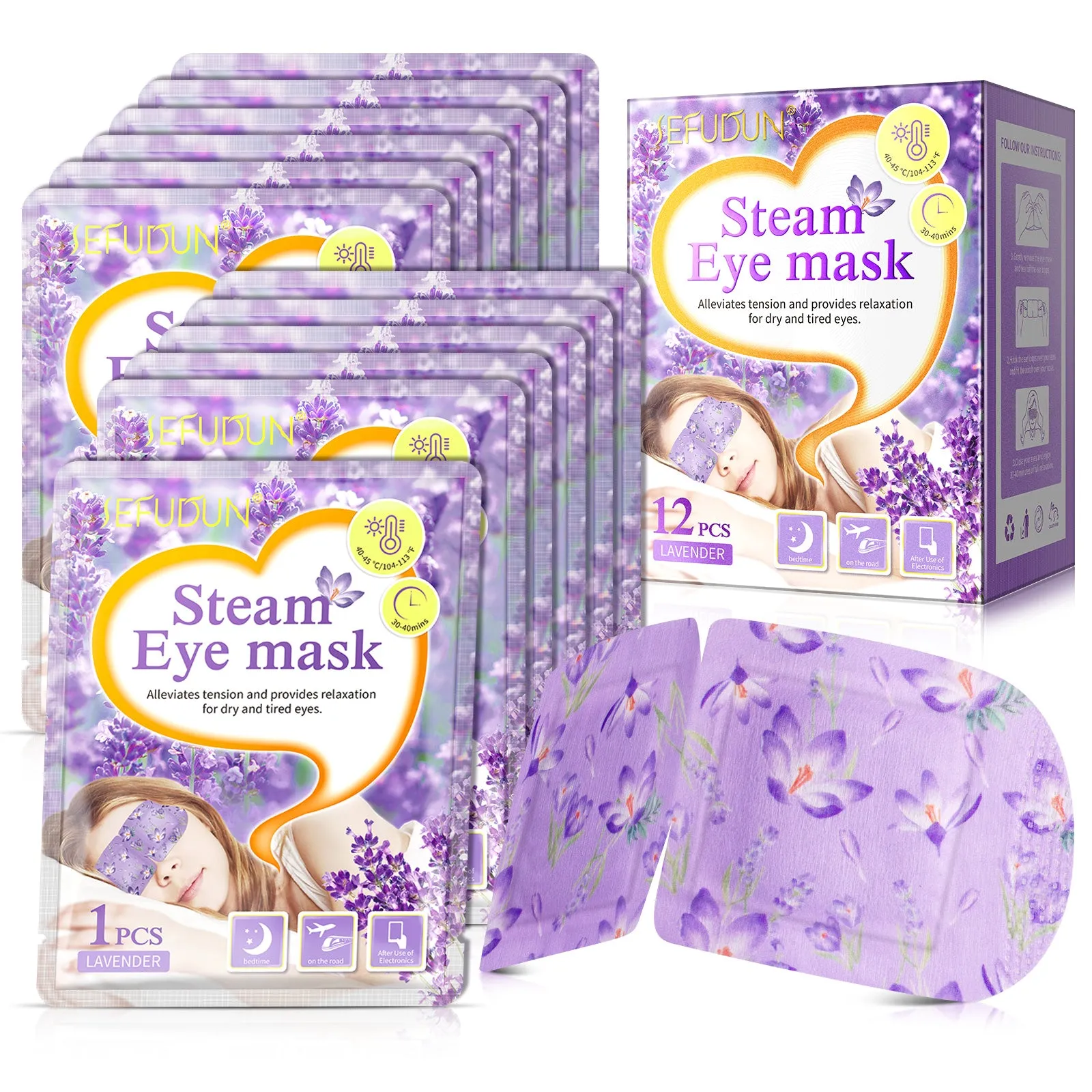SEFUDUN Steam Eye Mask- Lavender Steam Eye Mask for dry and tired eyes,A Perfect Gift for Women Men Student and More(12 PCS)