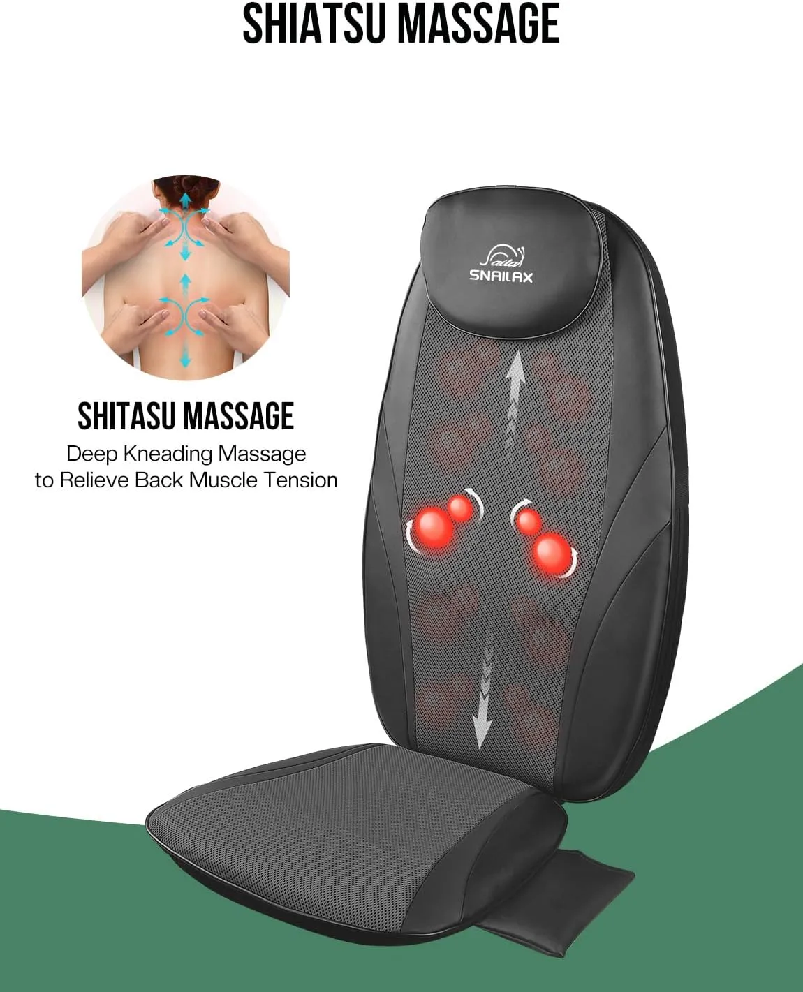 Shiatsu Massage Cushion with Heat Massage Chair Pad Kneading Back Massager