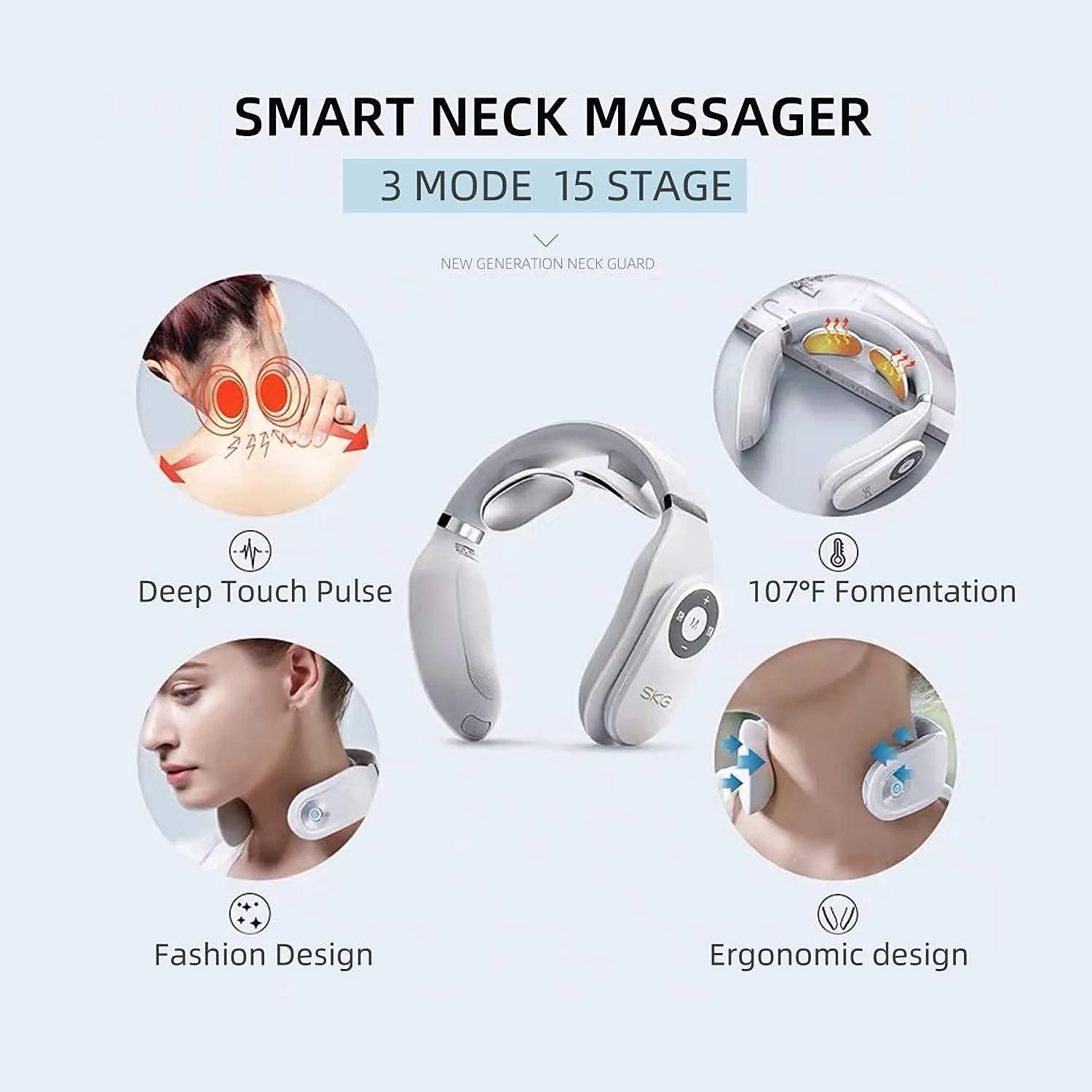 SKG K4 Neck Massager with Heat, Cordless Neck Massager for Pain Relief, Electric Neckology Cervical Massager
