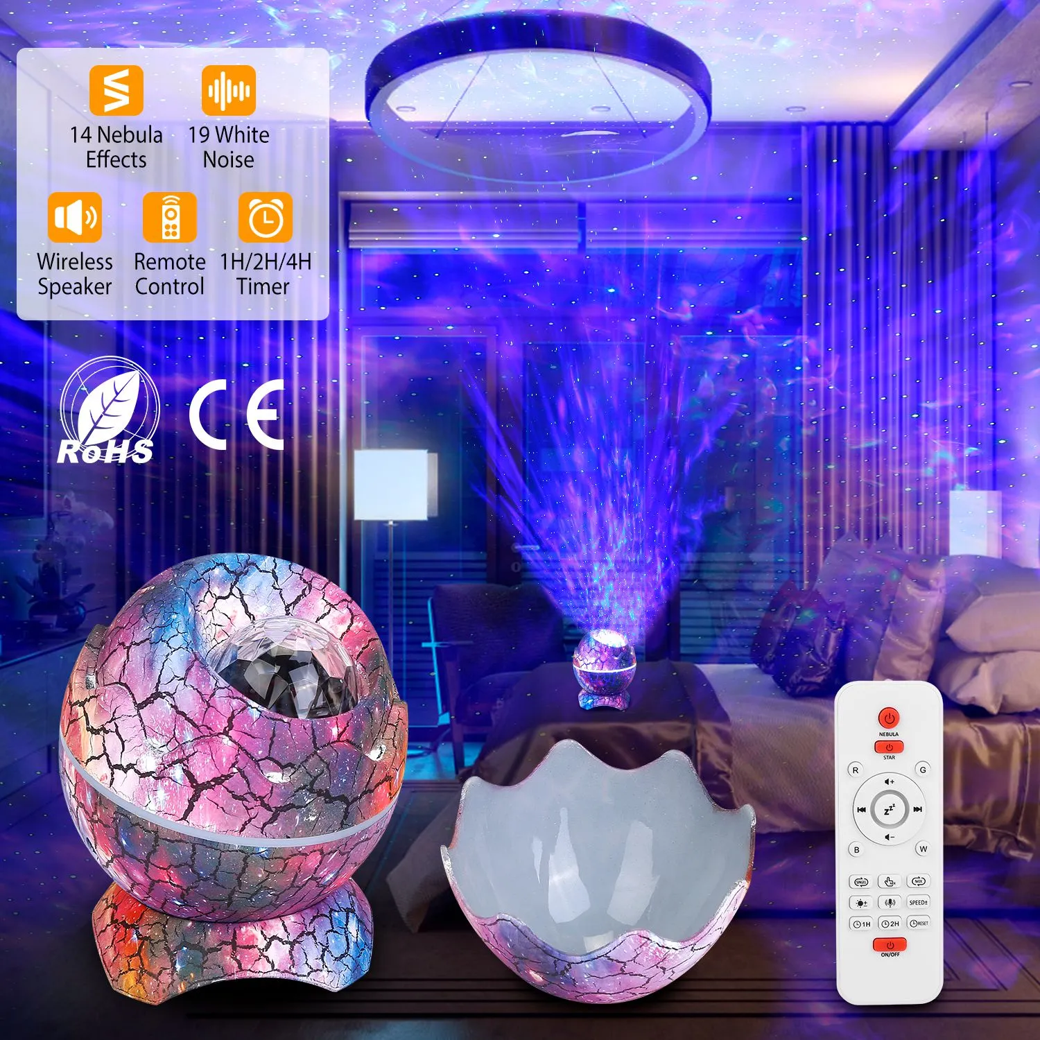 Star Project Lamp Galaxy Light Dinosaur Egg with Wireless Speaker and Remote Control