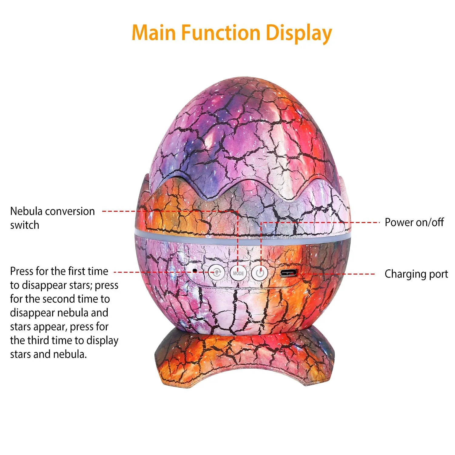 Star Project Lamp Galaxy Light Dinosaur Egg with Wireless Speaker and Remote Control