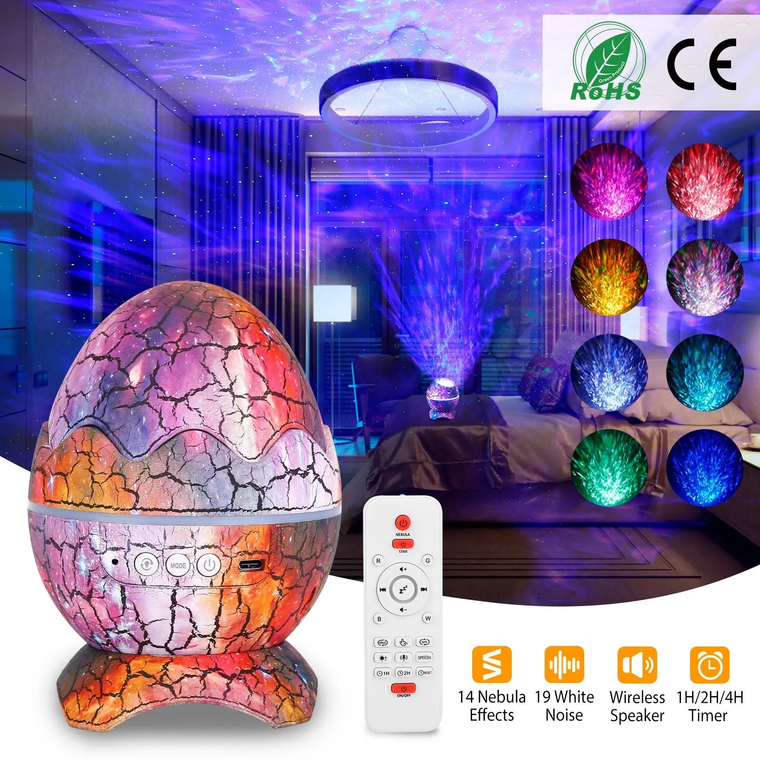 Star Project Lamp Galaxy Light Dinosaur Egg with Wireless Speaker and Remote Control