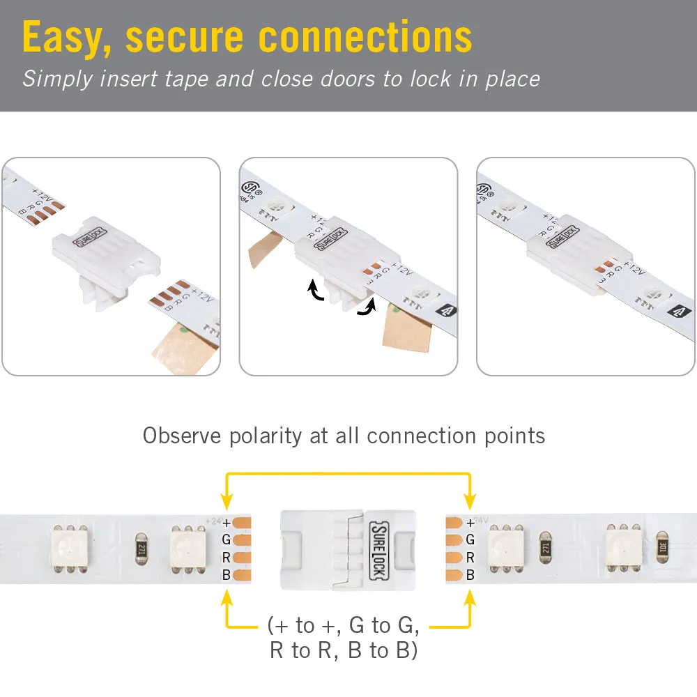 SureLock 4 Pin RGB LED Strip Light Tape to Tape Splice Connectors