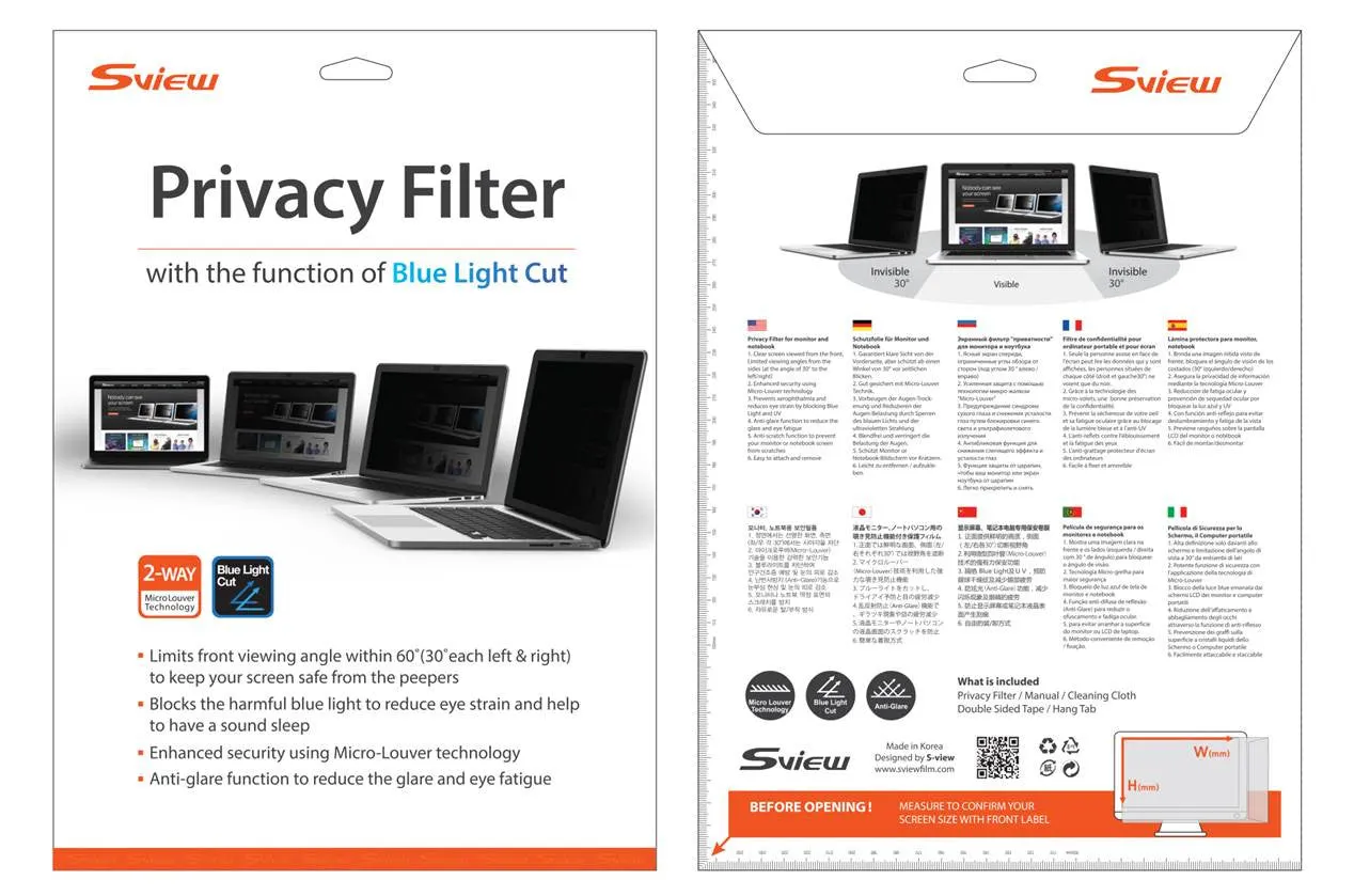 SVIEW SPFAG2-24W 抗藍光螢幕防窺片 (520x326mm) Sview Privacy Screen Filter with Blue light cut for 24" Monitors (16 : 10)