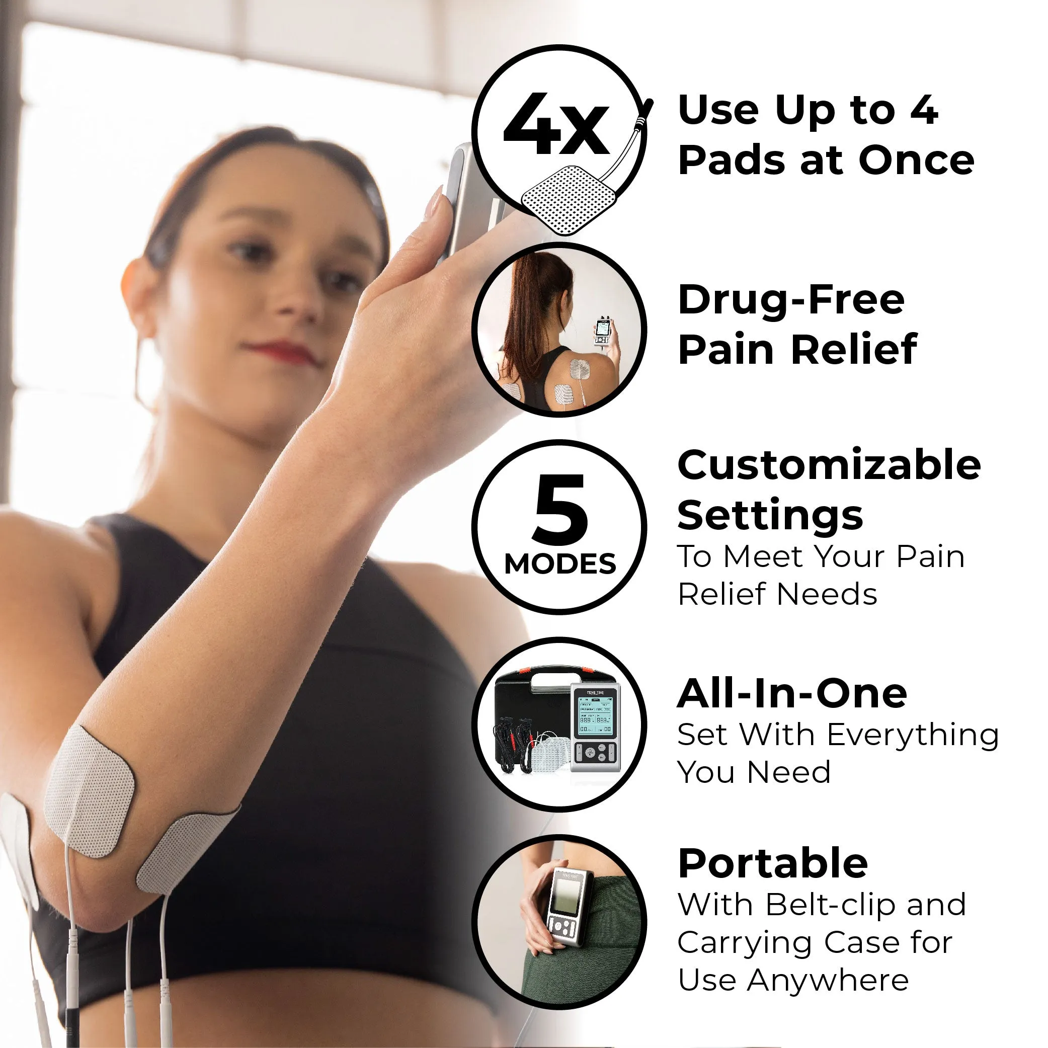 TENS 7000 Elite Rechargeable TENS Unit Muscle Stimulator and Pain Relief Machine
