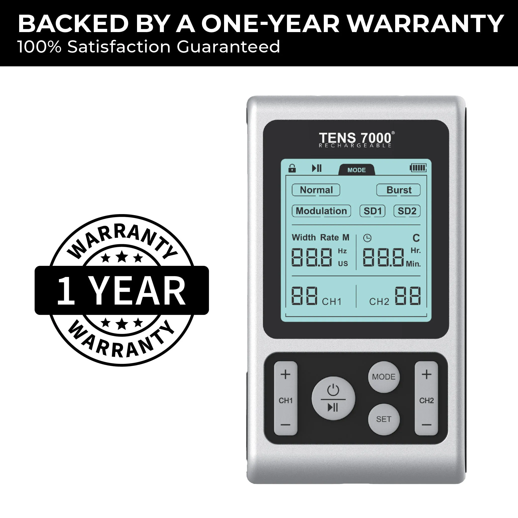 TENS 7000 Elite Rechargeable TENS Unit Muscle Stimulator and Pain Relief Machine