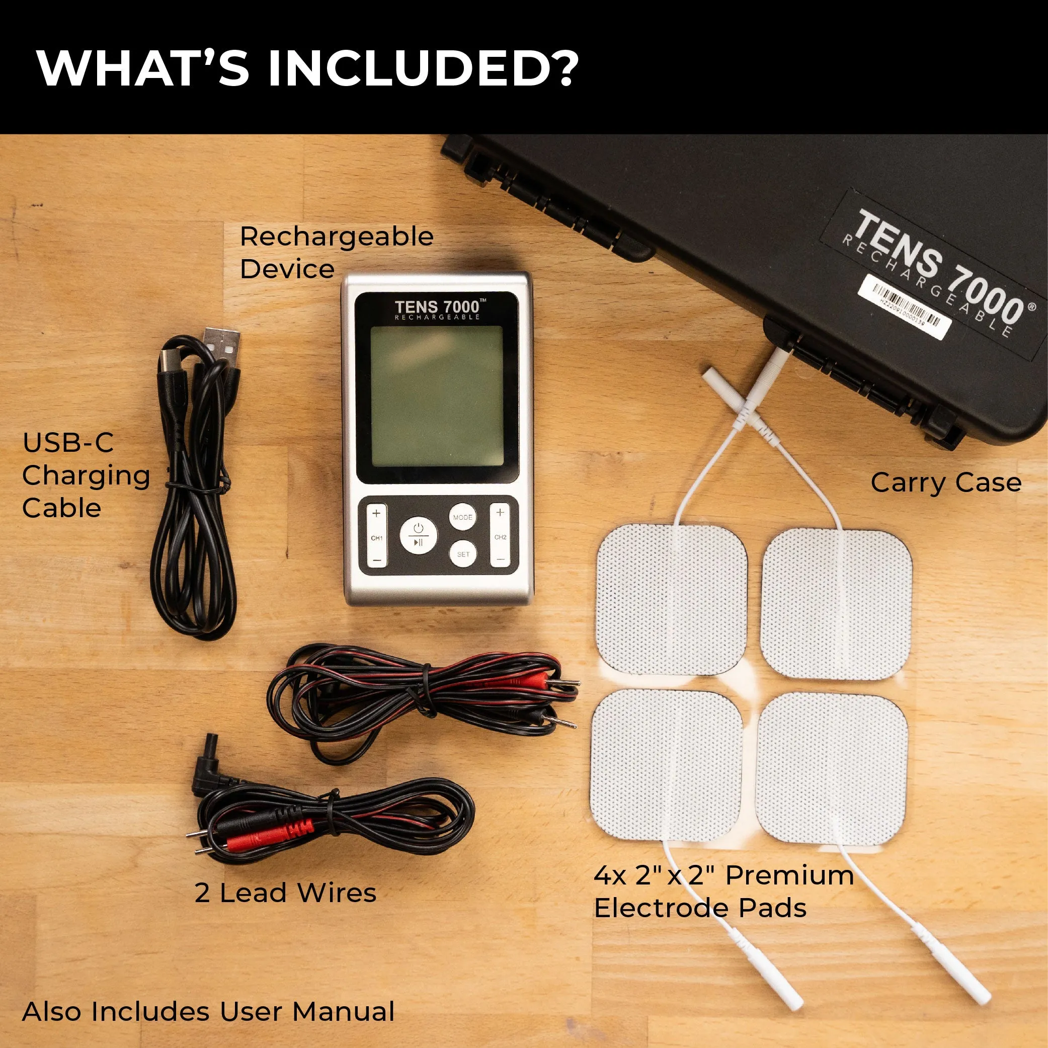 TENS 7000 Elite Rechargeable TENS Unit Muscle Stimulator and Pain Relief Machine