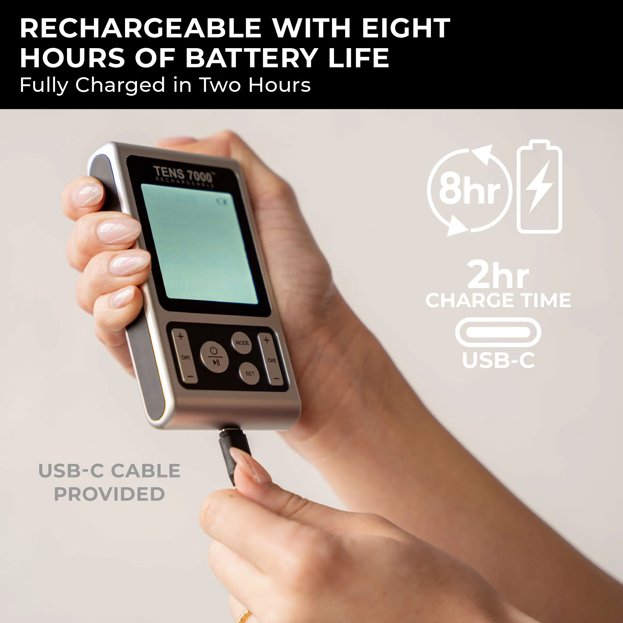 TENS 7000 Elite Rechargeable TENS Unit Muscle Stimulator and Pain Relief Machine