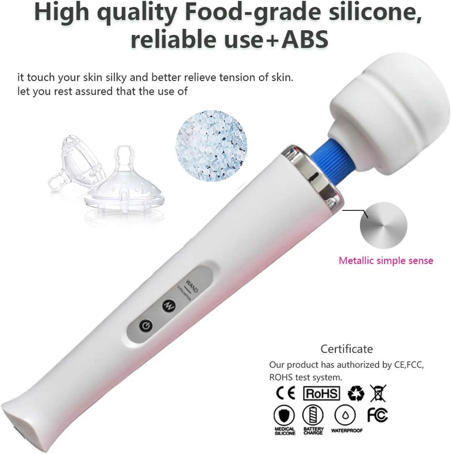 Upgrade Cordless Back Massager Large Powerful with 10 Speeds Body Massager,Usb Rechargeable Migic Handheld Massager. (White)