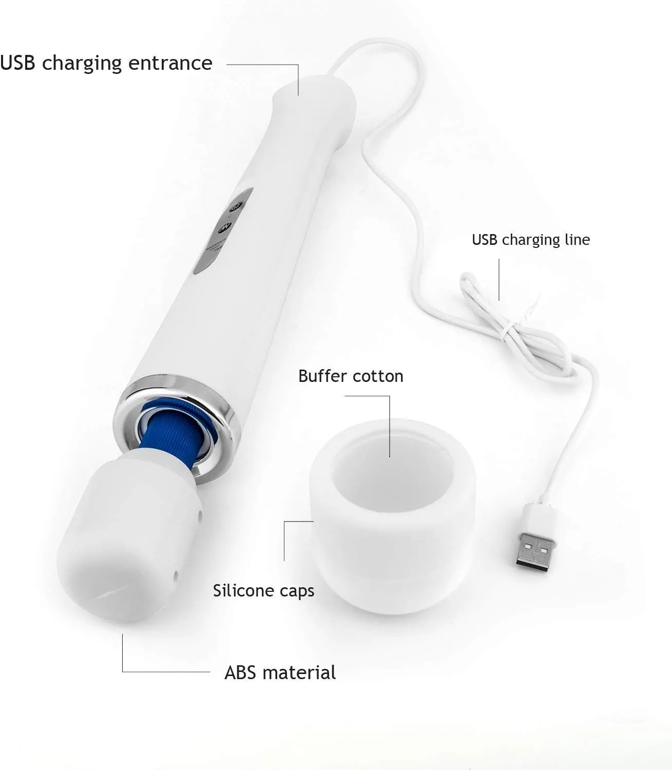 Upgrade Cordless Back Massager Large Powerful with 10 Speeds Body Massager,Usb Rechargeable Migic Handheld Massager. (White)