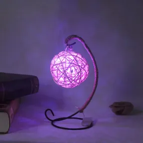 White LED Rattan Ball Night Light with Curved Arm for Kids (Battery-Powered)