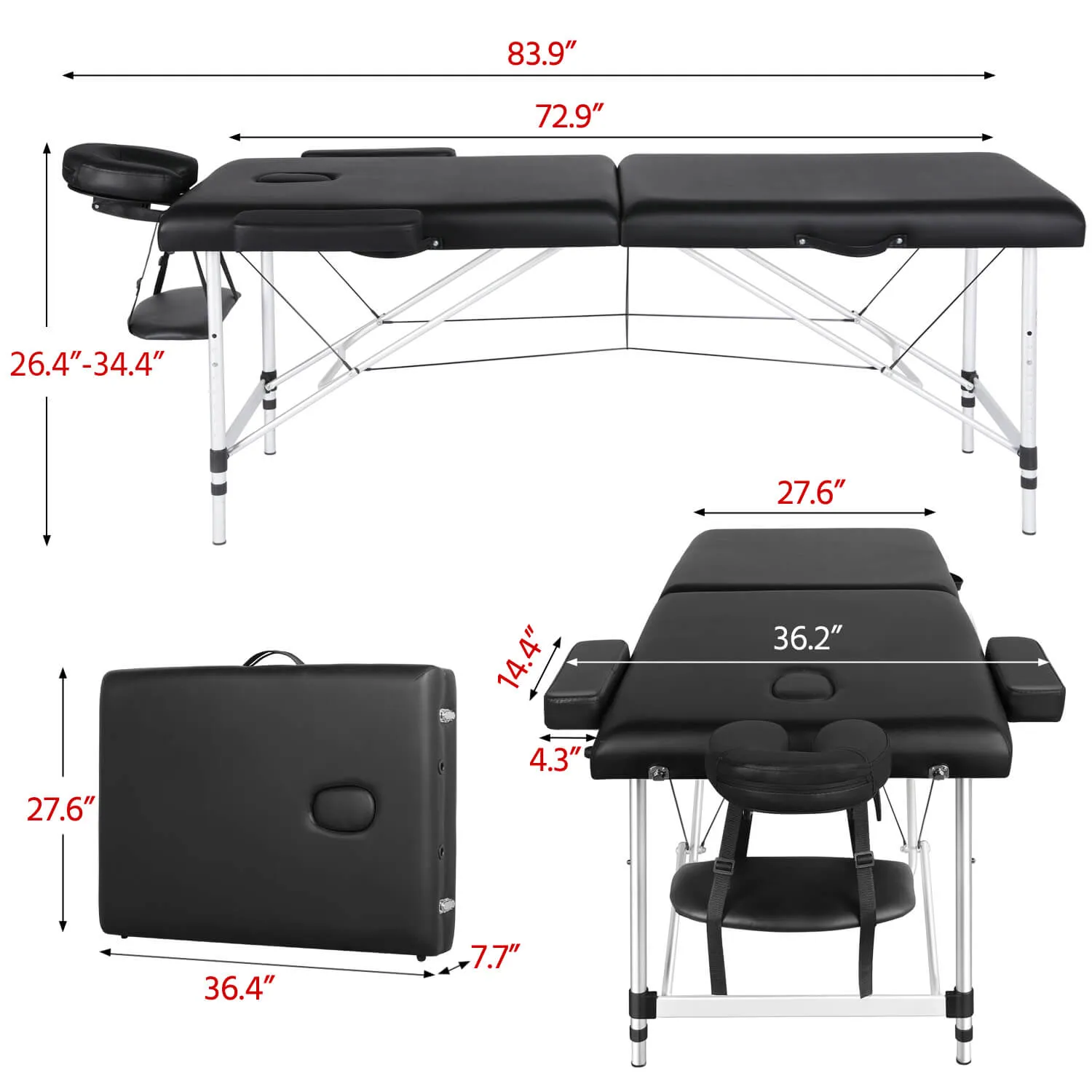 Yaheetech 2 Fold Aluminum Massage Bed 28"