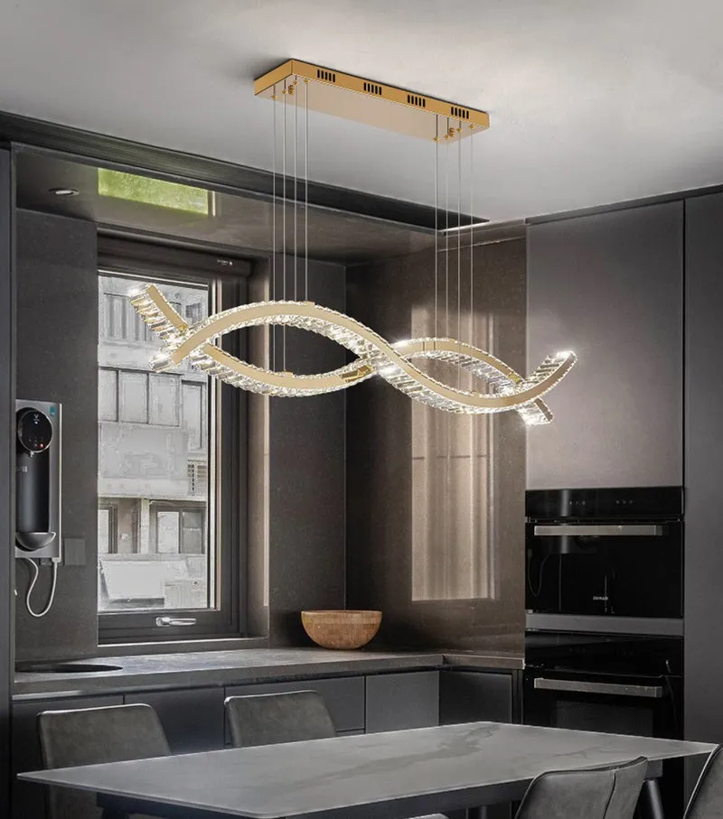 YLK wave design island hang crystal lamp large luxury home decor