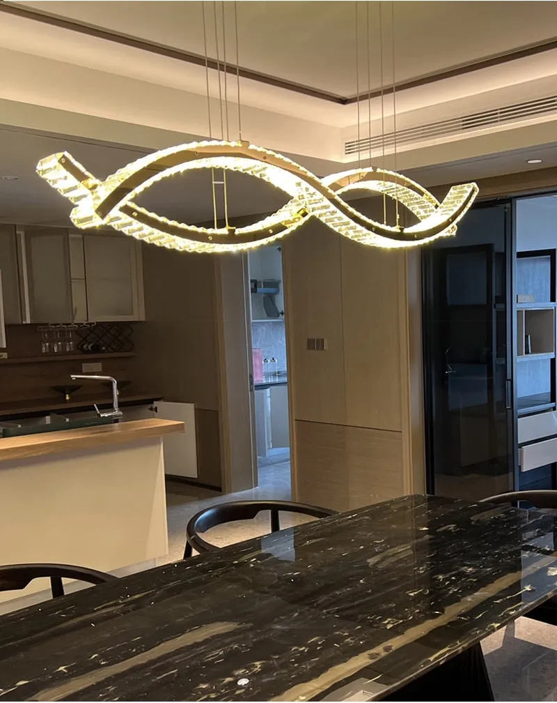 YLK wave design island hang crystal lamp large luxury home decor