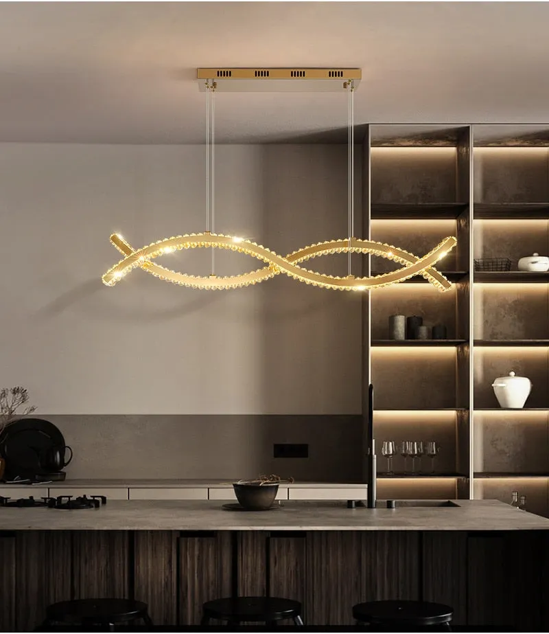 YLK wave design island hang crystal lamp large luxury home decor
