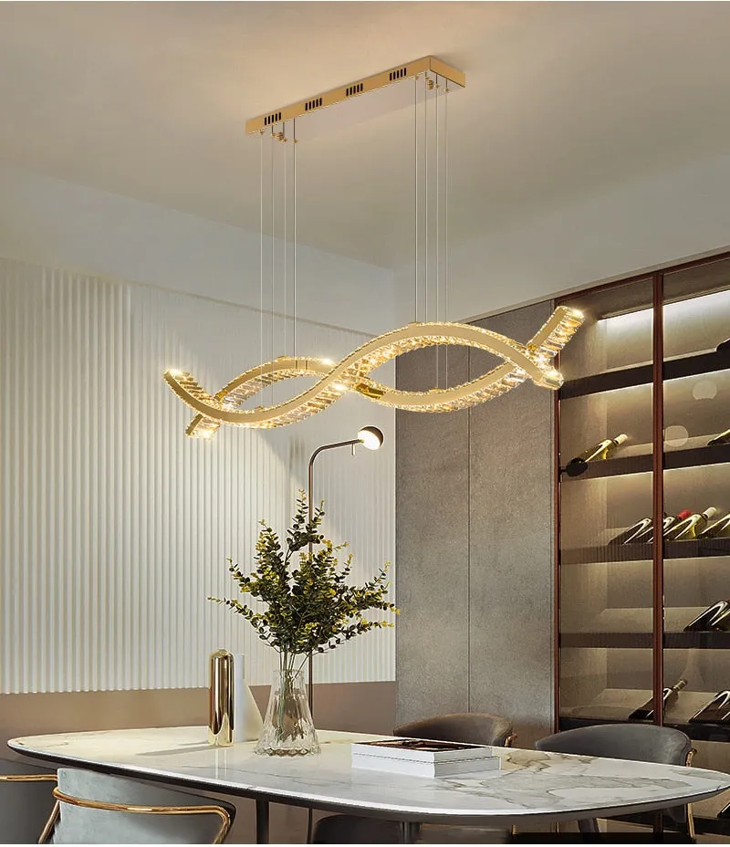 YLK wave design island hang crystal lamp large luxury home decor