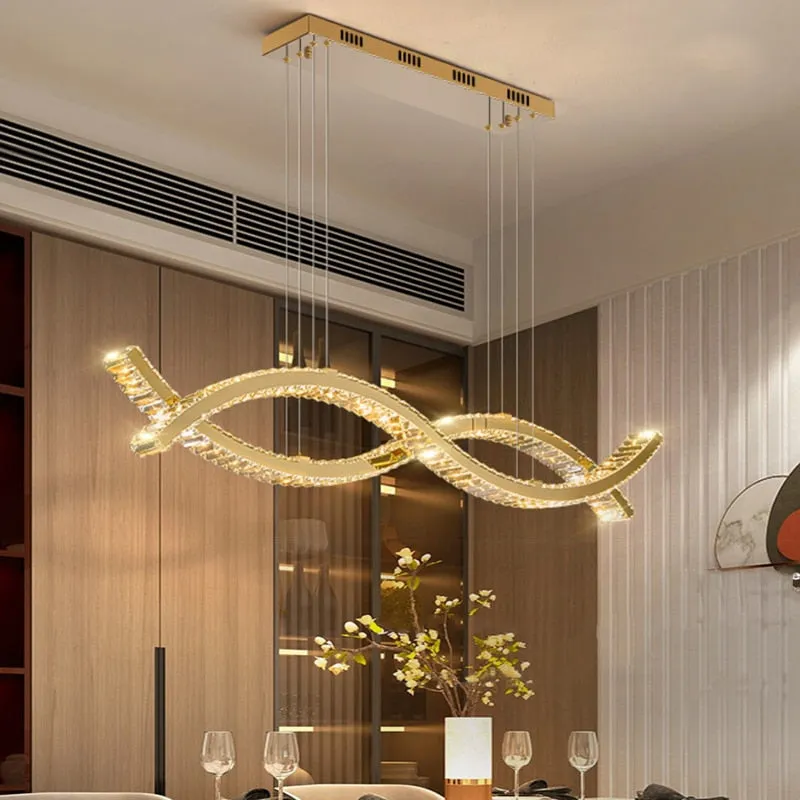 YLK wave design island hang crystal lamp large luxury home decor