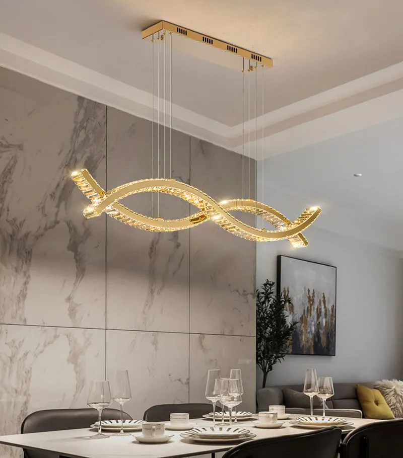 YLK wave design island hang crystal lamp large luxury home decor