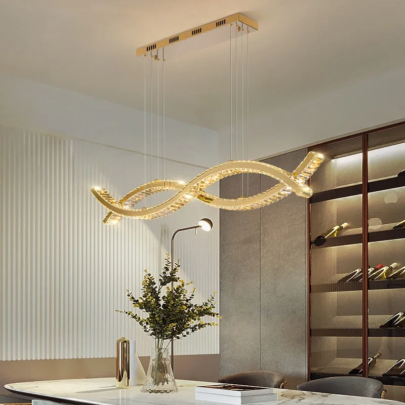 YLK wave design island hang crystal lamp large luxury home decor