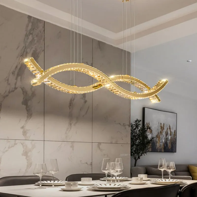YLK wave design island hang crystal lamp large luxury home decor