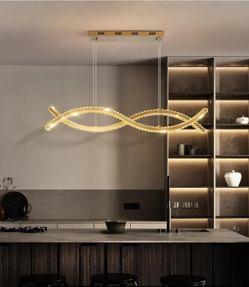 YLK wave design island hang crystal lamp large luxury home decor